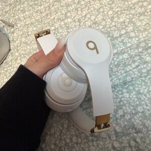 Beats Solo 4 Wireless Headphones in White with Gold Accents